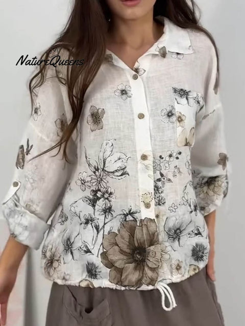 Women's Art Print Casual Cotton And Linen Shirt