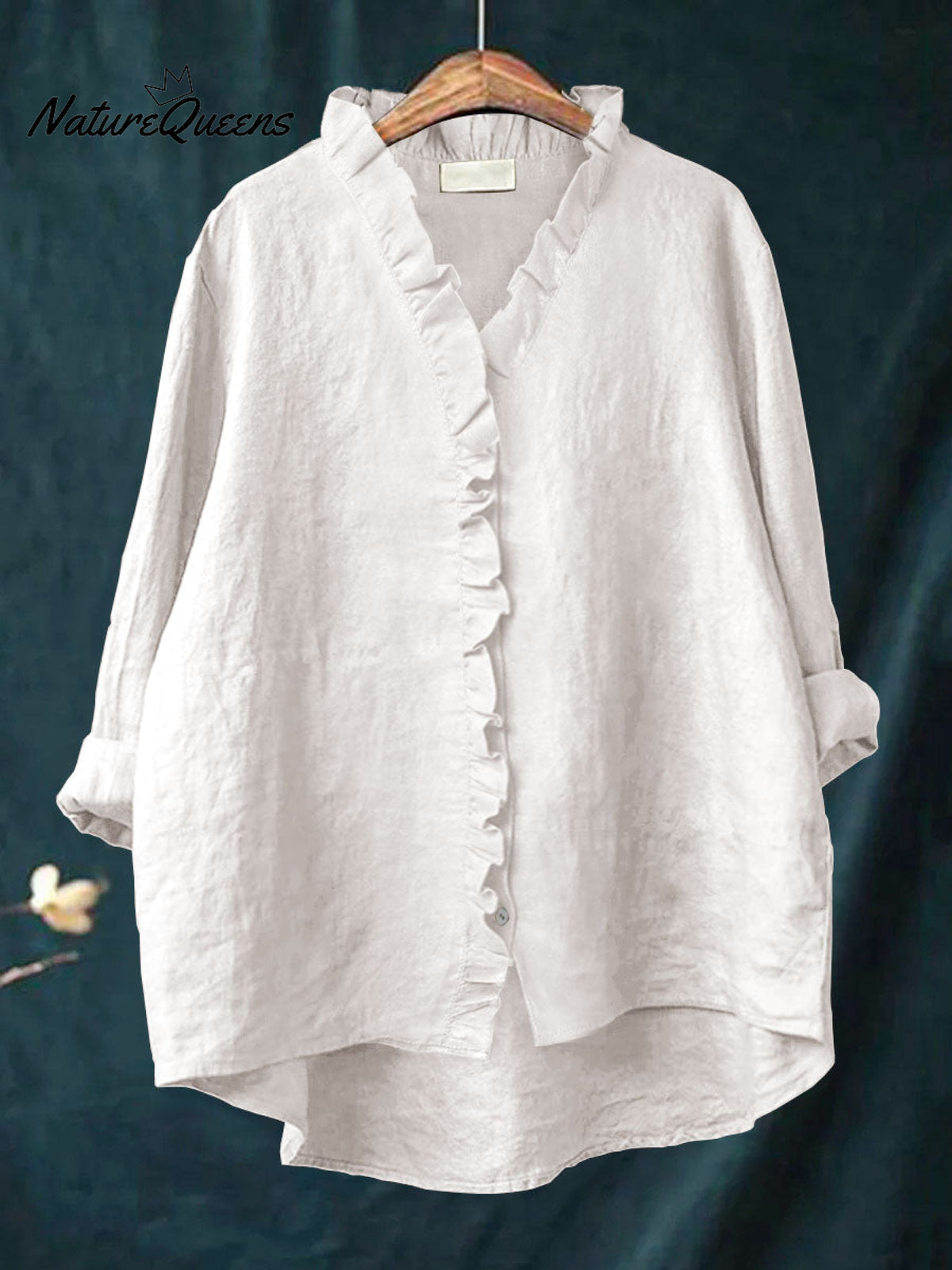 Women's Casual Cotton And Linen Ruffle Shirt