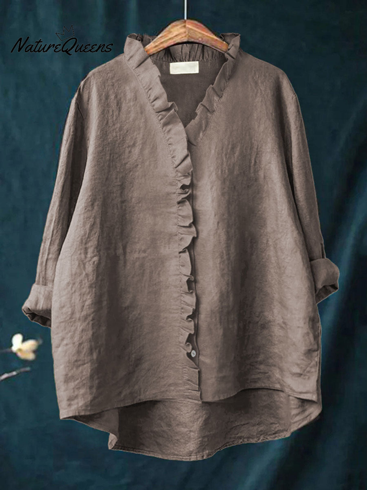 Women's Casual Cotton And Linen Ruffle Shirt