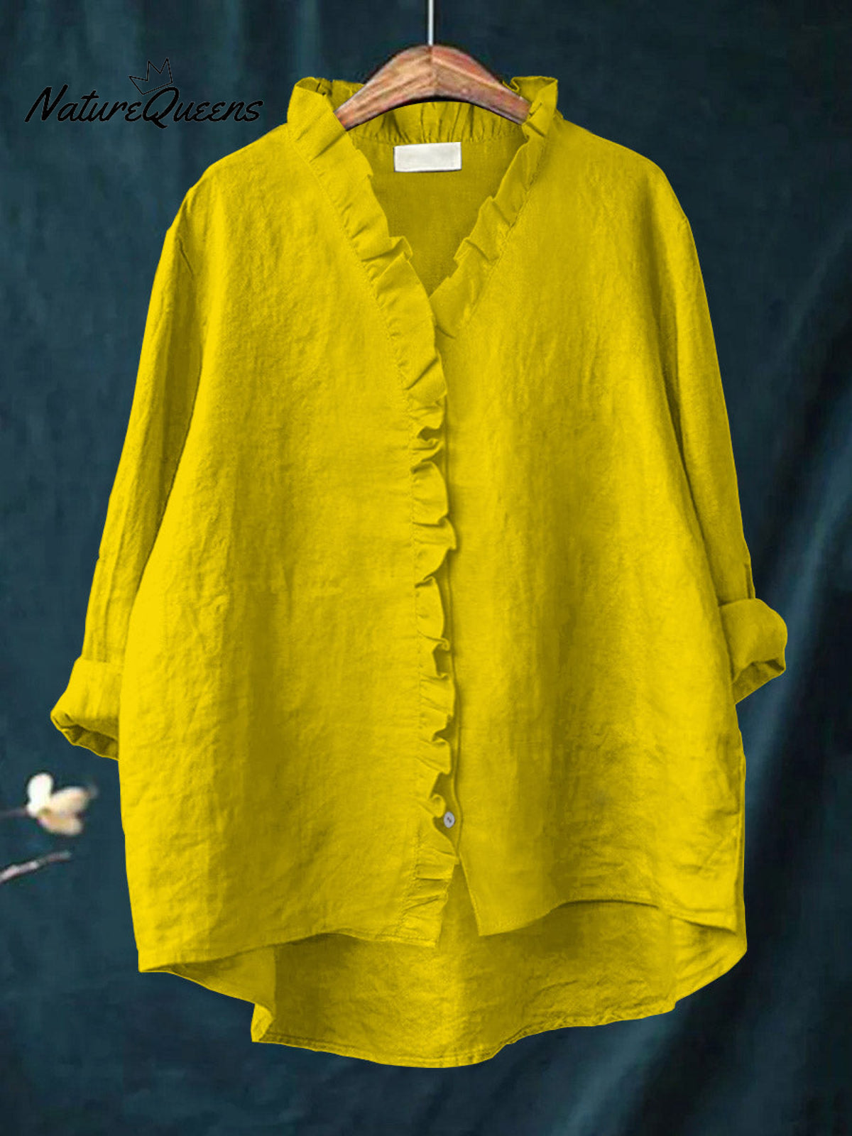 Women's Casual Cotton And Linen Ruffle Shirt