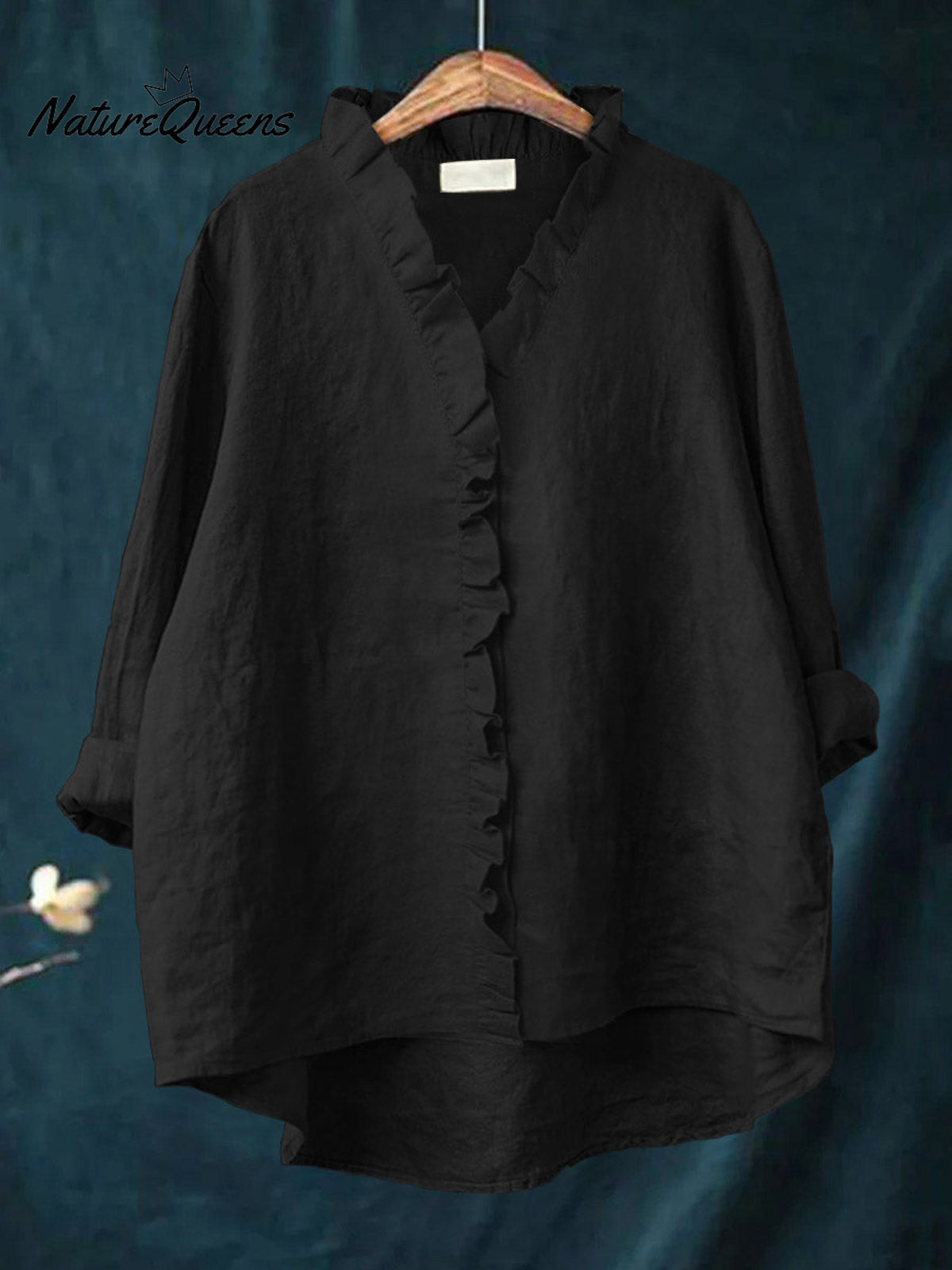Women's Casual Cotton And Linen Ruffle Shirt