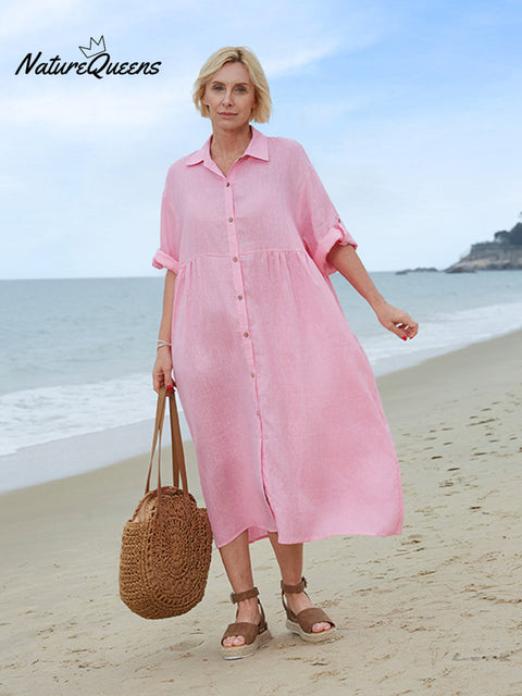 100% Linen Women's Shirt Dress Linen Dress