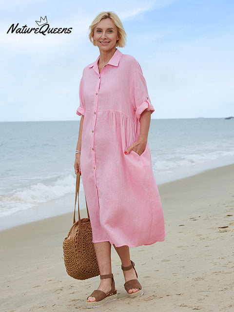 100% Linen Women's Shirt Dress Linen Dress