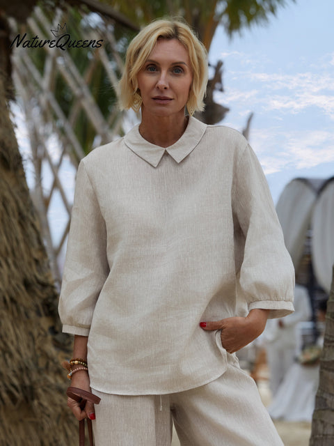 Women's 100% Linen 3/4 Sleeve Shirt