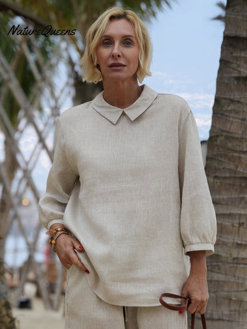 Women's 100% Linen 3/4 Sleeve Shirt