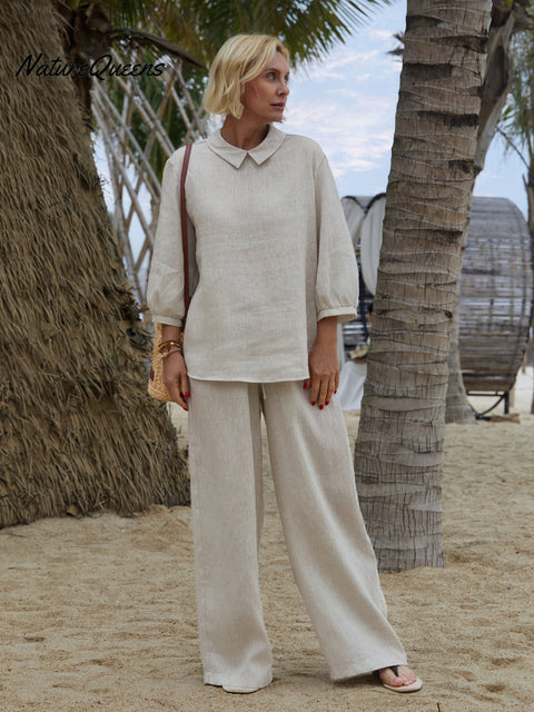 Women's 100% Linen 3/4 Sleeve Shirt