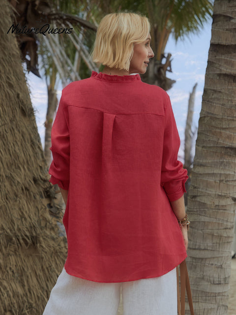 Women's 100% Linen Ruffle Shirt