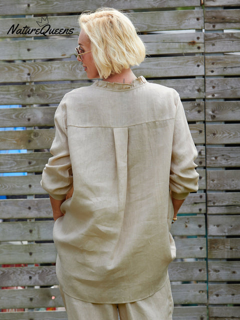 Women's 100% Linen Ruffle Shirt