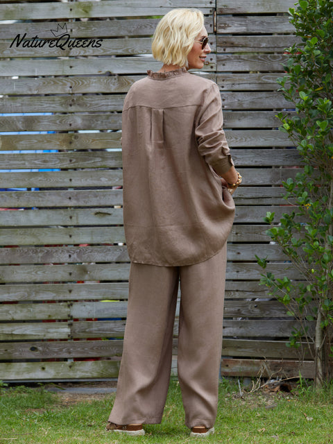 Women's 100% Linen Ruffle Shirt