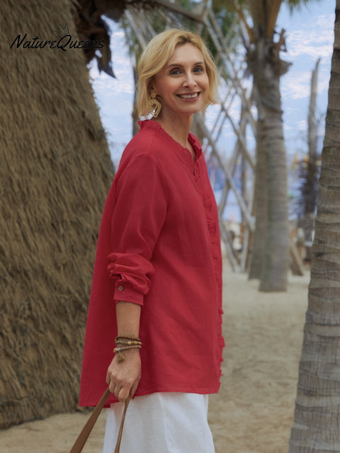 Women's 100% Linen Ruffle Shirt