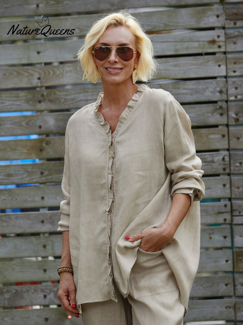 Women's 100% Linen Ruffle Shirt