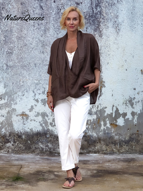 Women's Fashion V-neck 100% Linen Top