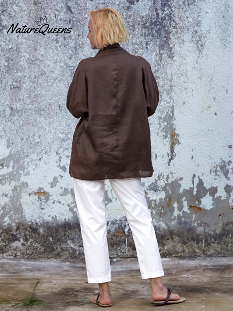 Women's Fashion V-neck 100% Linen Top