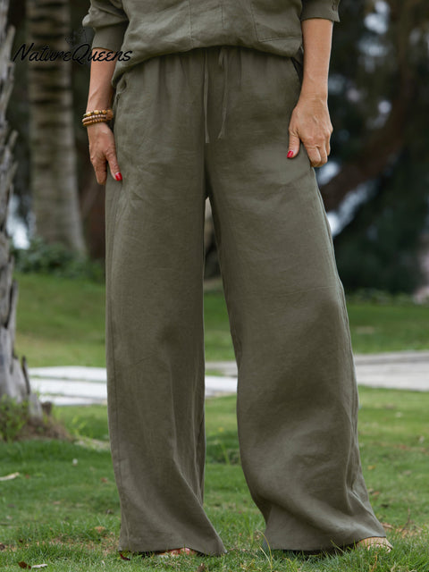Women's 100% Linen Wide-Leg Pants