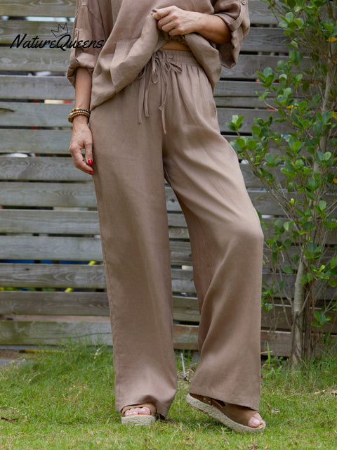 Women's 100% Linen Wide-Leg Pants