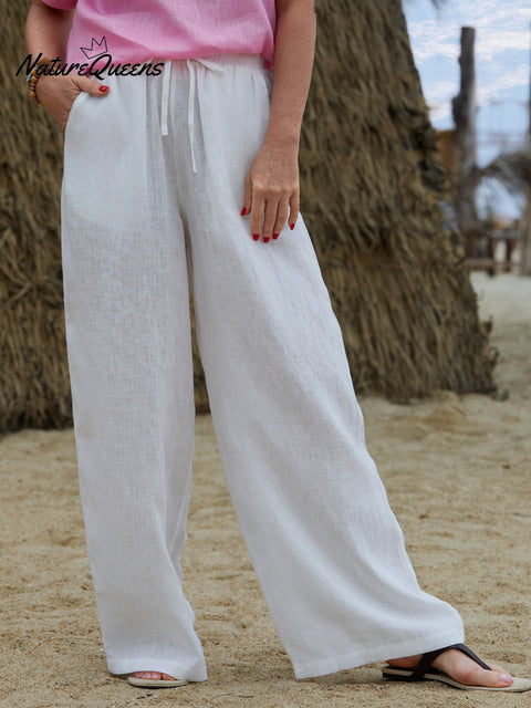 Women's 100% Linen Wide-Leg Pants