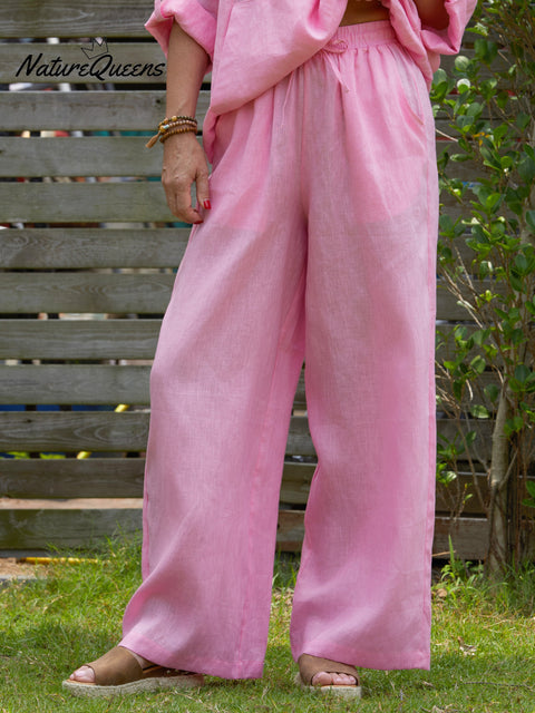 Women's 100% Linen Wide-Leg Pants