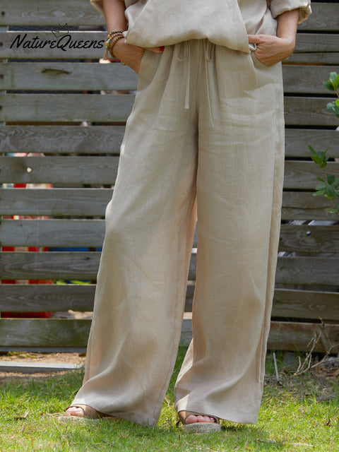 Women's 100% Linen Wide-Leg Pants