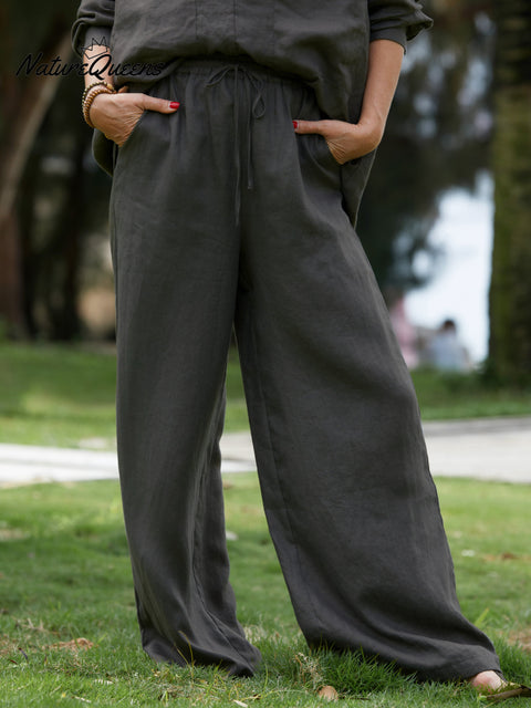Women's 100% Linen Wide-Leg Pants