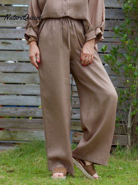 Women's 100% Linen Wide-Leg Pants