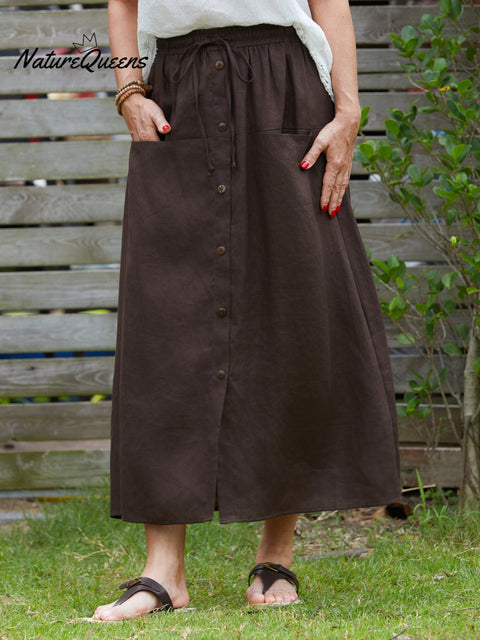 Women's 100%  Linen Pocket Skirt