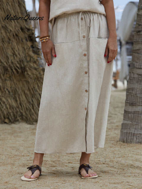 Women's 100%  Linen Pocket Skirt