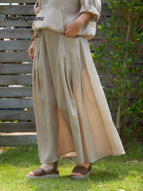 Women's 100% Linen Pocket Skirt
