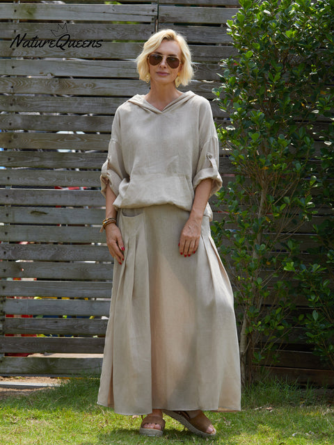 Women's 100% Linen Pocket Skirt