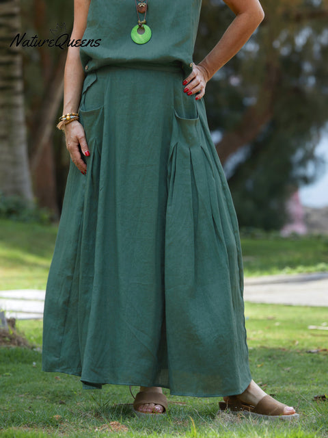 Women's 100% Linen Pocket Skirt