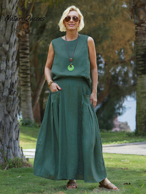 Women's 100% Linen Pocket Skirt