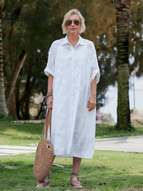 Women's 100% Cotton Embroidery Shirt Dress