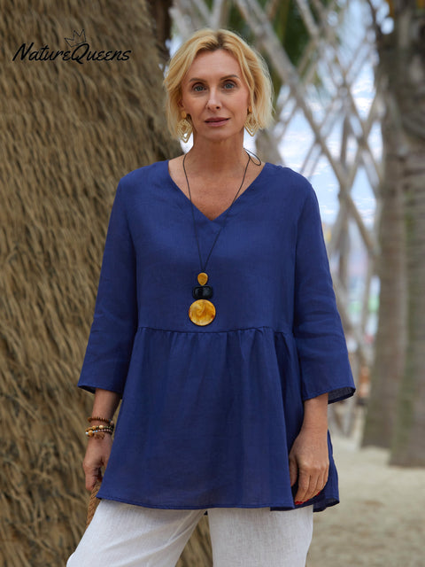 Women's 100% Linen V-neck Shirt