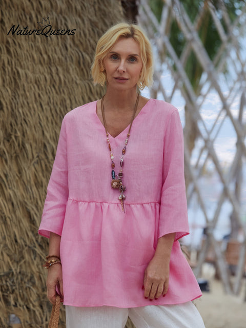 Women's 100% Linen V-neck Shirt