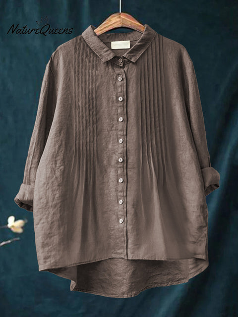 Women's Casual Solid Color Pleated Cotton And Linen Shirt