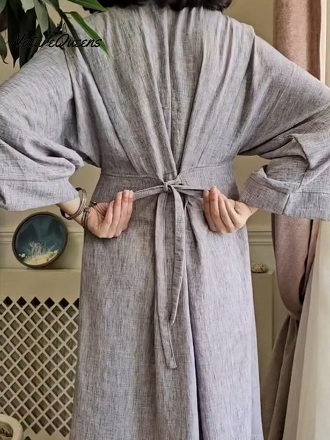 Women's Suit Collar Pocket Cotton Linen Dress