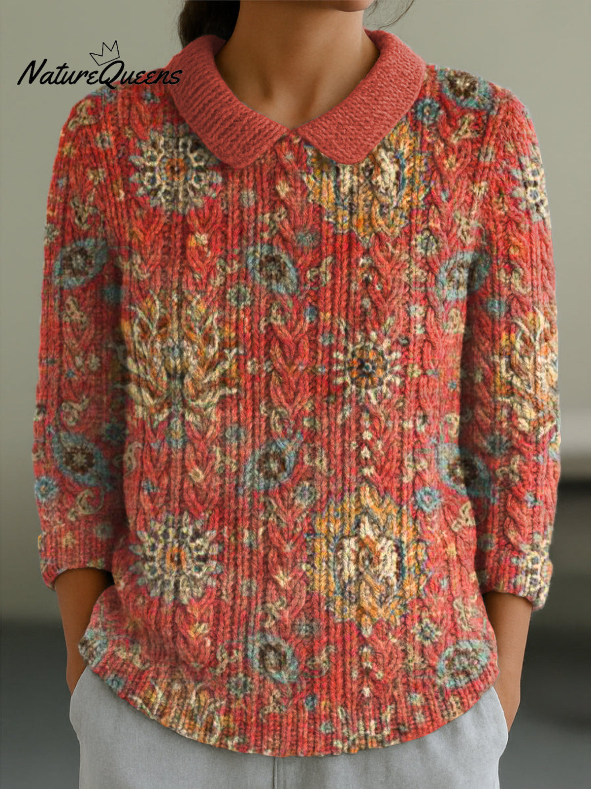 Women's Casual Peter Pan Collar 3/4 Sleeve Sweater