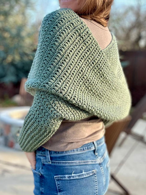 Multifunctional Long-sleeved Hollow Knitted Shawl
