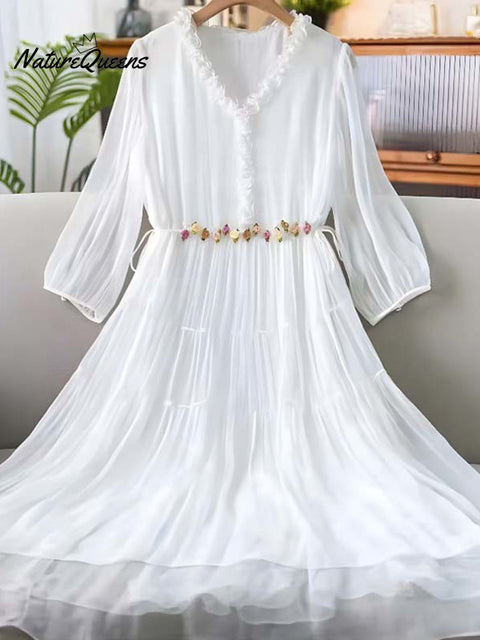Women's 3/4 Sleeve Silk Dress