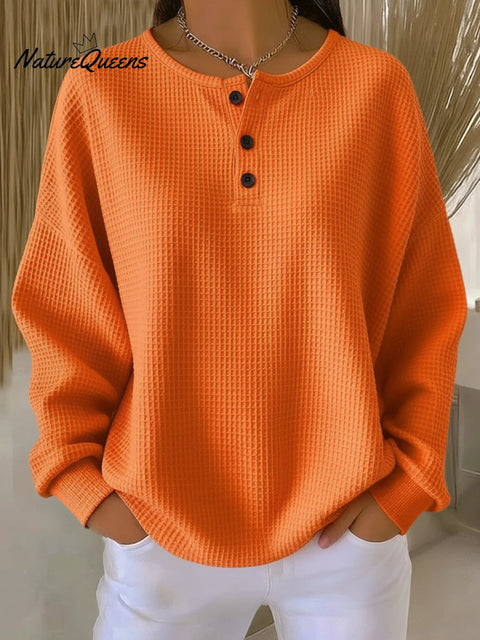 Casual Waffle Henry Collar Sweatshirt