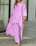 Cotton Linen Casual Suit Light Purple / S