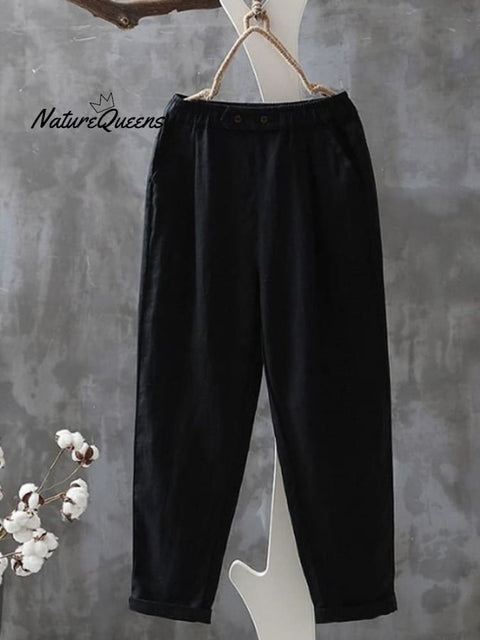 Women's Solid Color Simple Versatile Loose Casual Cotton And Linen Pants