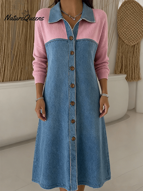 Women'S Casual Contrast Color Stitching Dress
