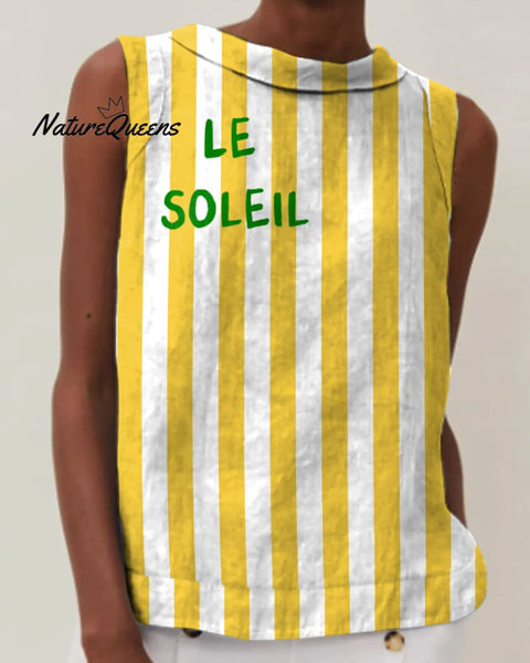 Le Soleil Print Crew Neck Sleeveless Top