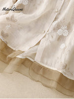 Art Retro Embroidery 3/4 Sleeve Patchwork Shirt