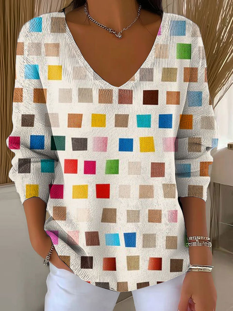 Women's Colorful Mosaic Abstract Casual Print Pullover Sweater