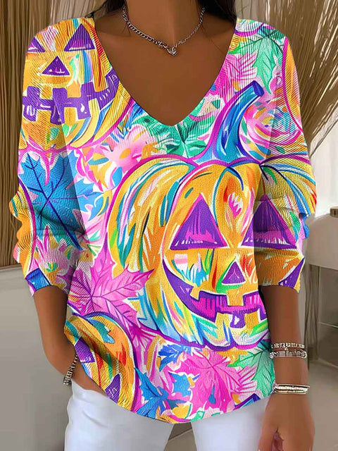 Women's Preppy Autumn Pumpkins Fall Halloween Casual Print Pullover Sweater