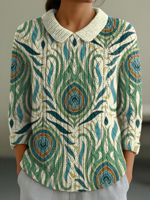 Women's Flowers Casual Peter Pan Collar 3/4 Sleeve Sweater