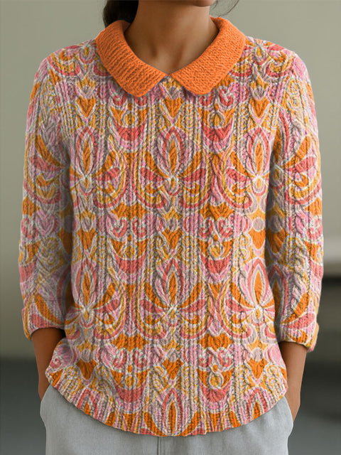 Women's Flowers Casual Peter Pan Collar 3/4 Sleeve Sweater