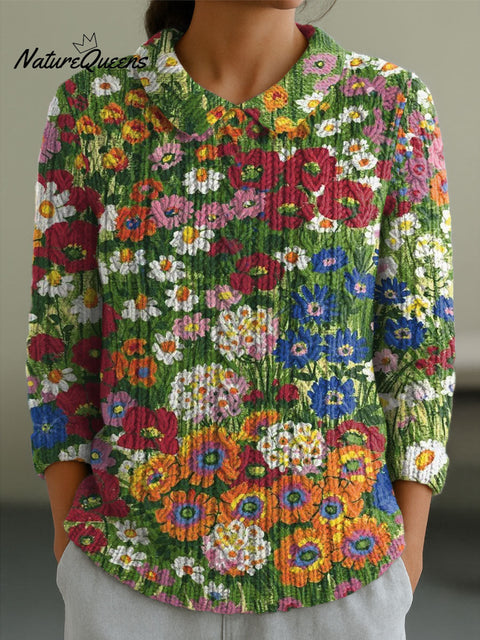 Women's Flowers Casual Peter Pan Collar 3/4 Sleeve Sweater