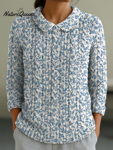 Women's Flowers Casual Peter Pan Collar 3/4 Sleeve Sweater